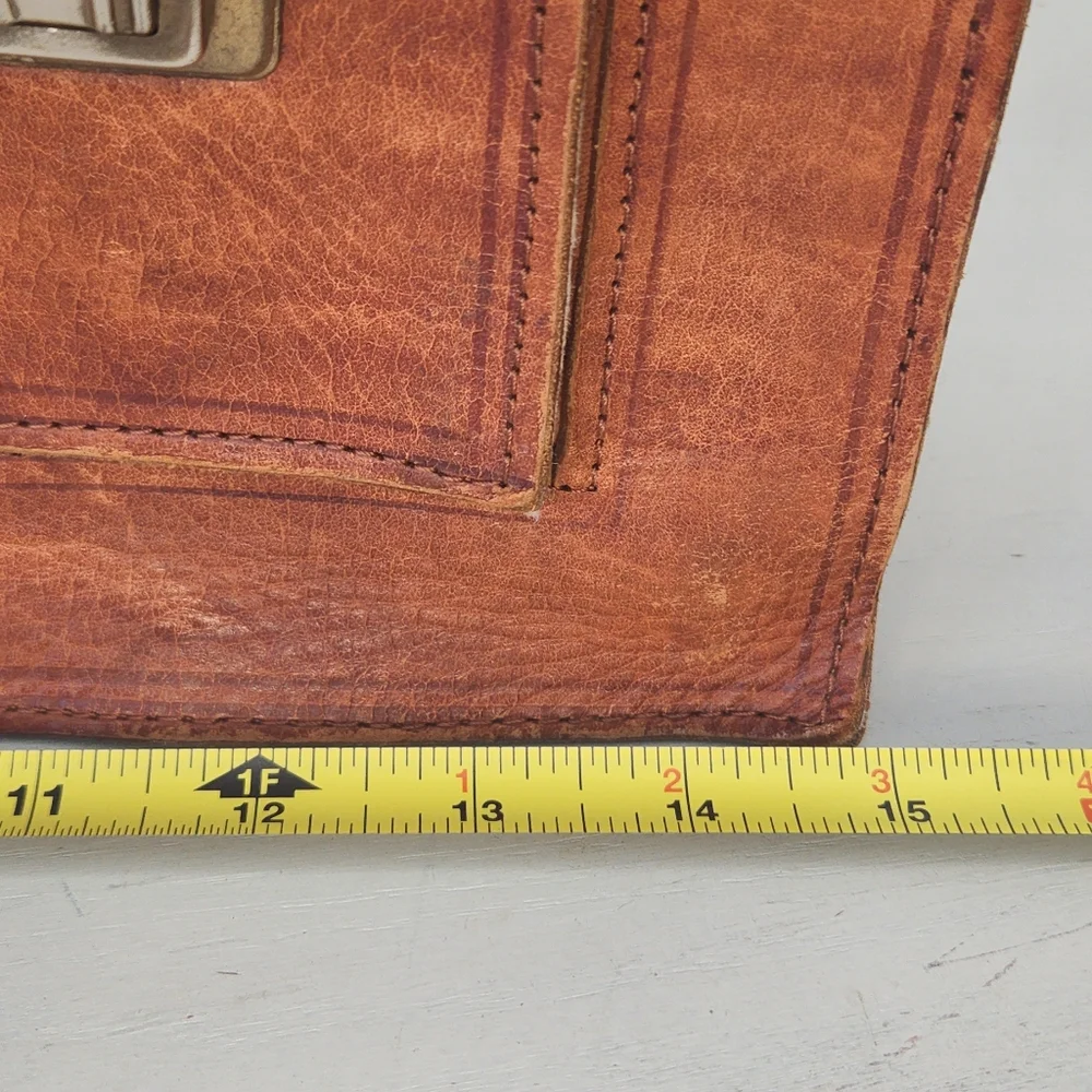 Vintage Brown Leather Briefcase: Handmade Moroccan Travel Bag, 1980s